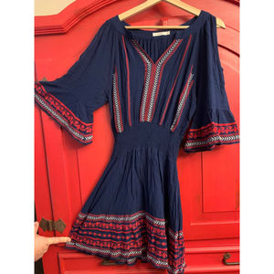 Hazel Small Anthropologie Dress Fully Embroidered Boho Look Cold Shoulder